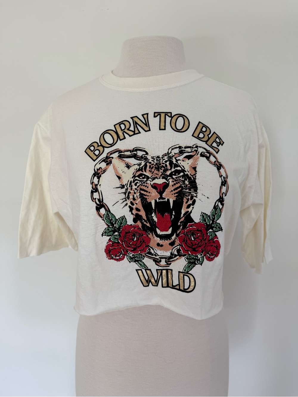 Born To Be Wild Graphic Crop Tee - Off White // Size L